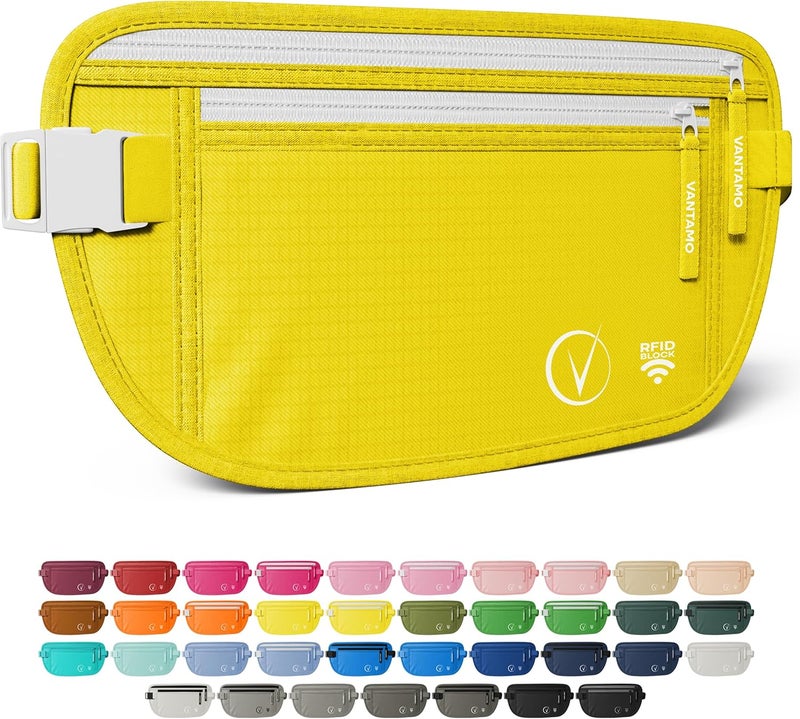 Vantamo Money Belt with RFID For Men & Women, Hidden Passport Holder for Travel, 2 Compartment Travel Fanny Pack for Women Anti Theft - Image 1